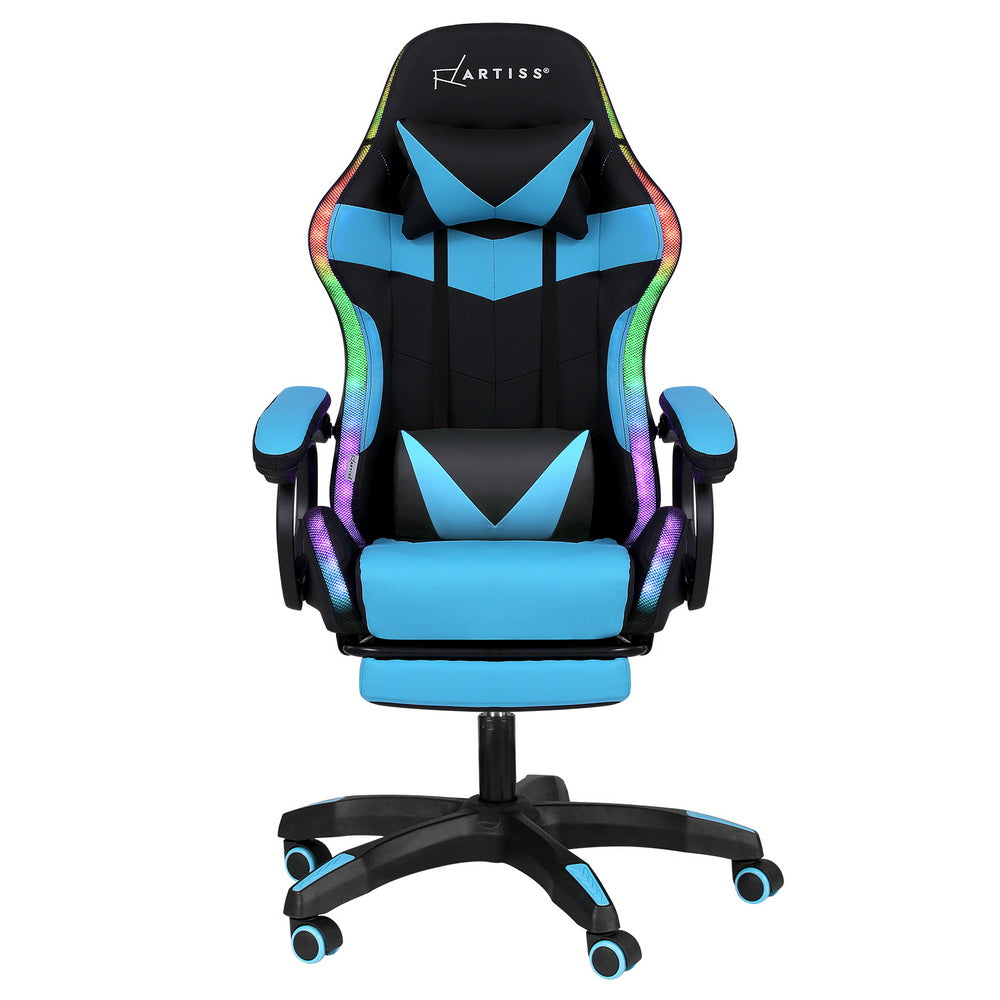 Crafted Comforts  Gaming Office Chair 12 RGB LED Massage Computer Work Seat Footrest Cyan