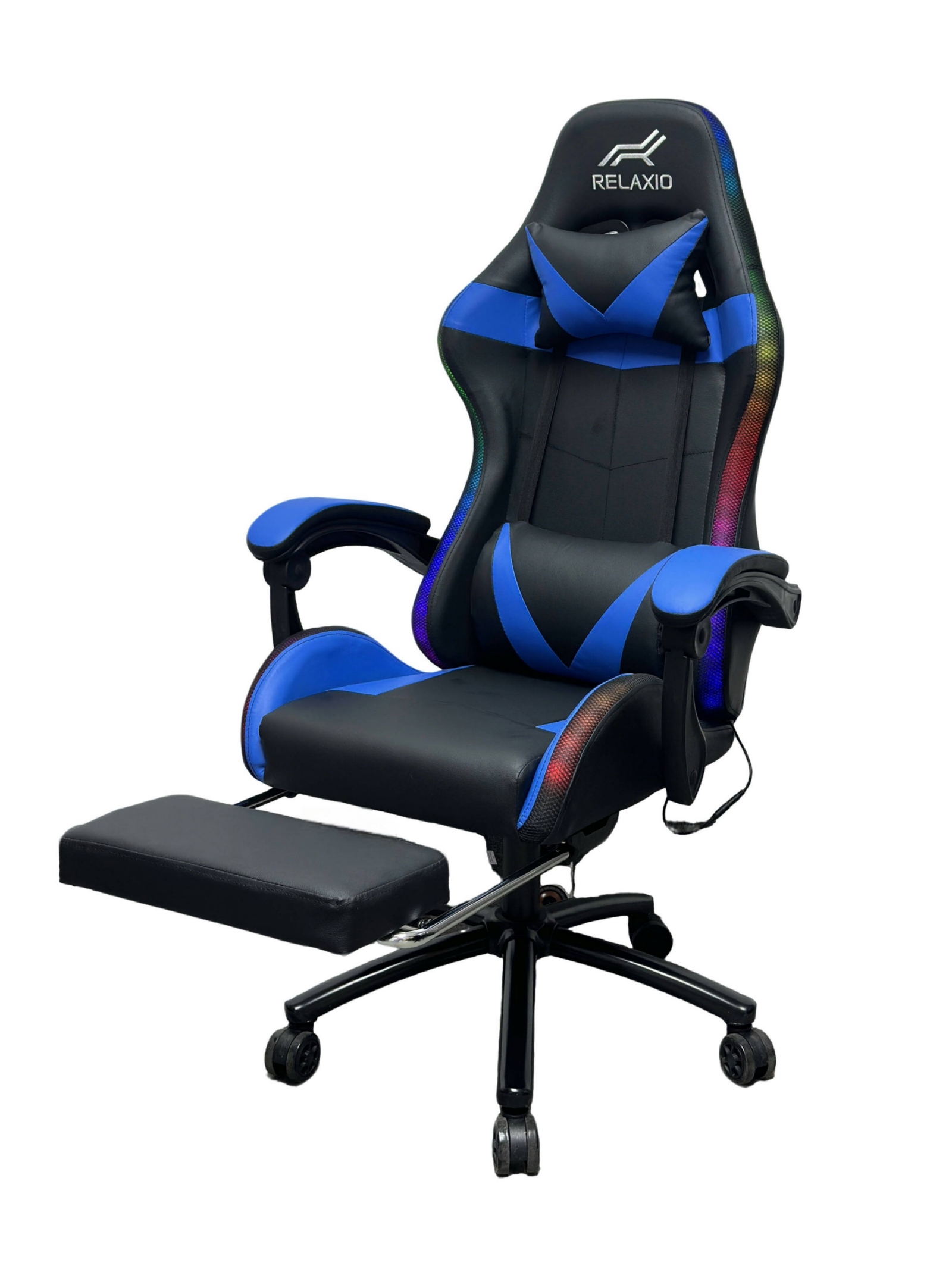 Gaming Chair With Headrest and Foot Rest LED Light - Black