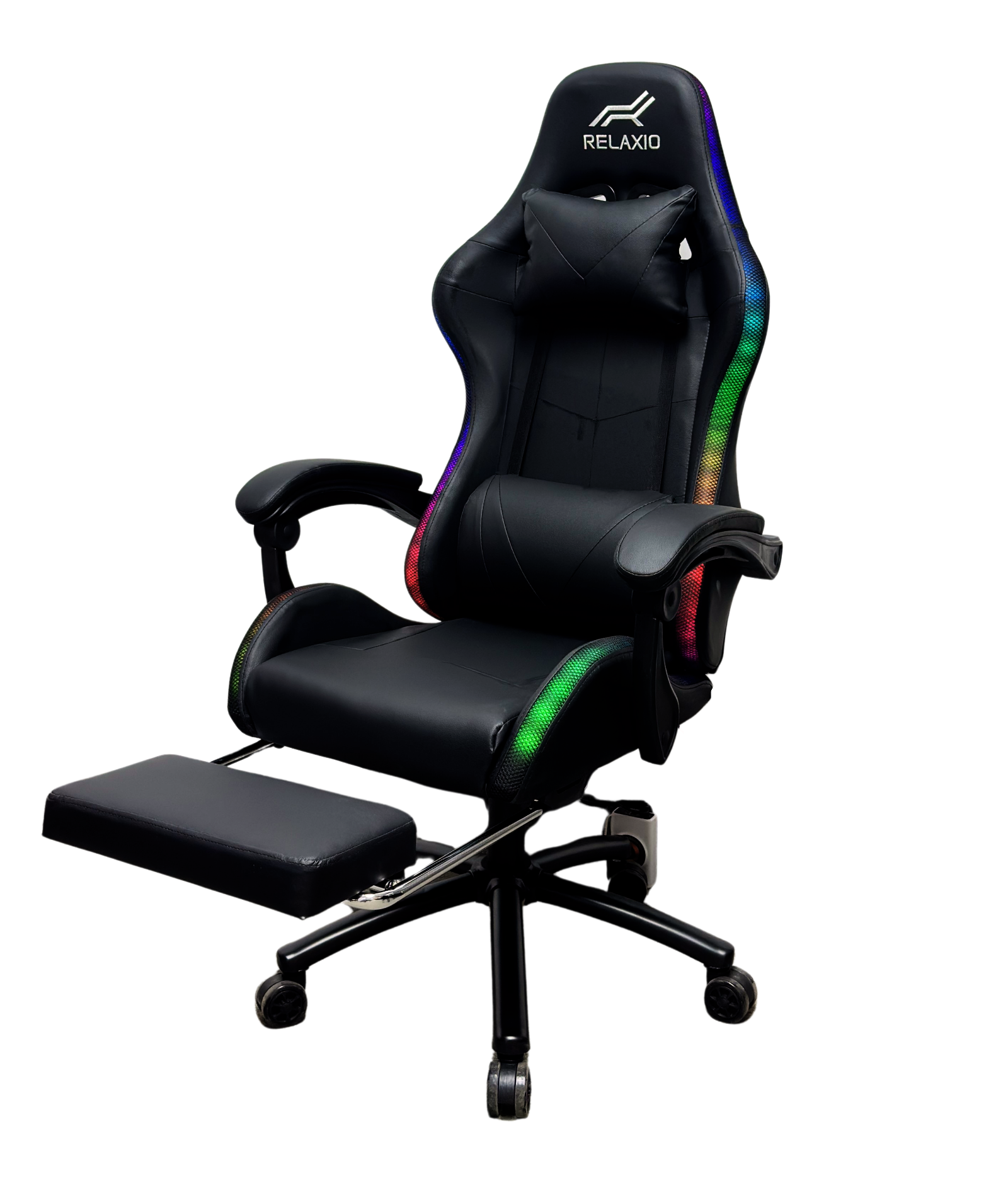 Gaming Chair With Headrest and Foot Rest LED Light - Black