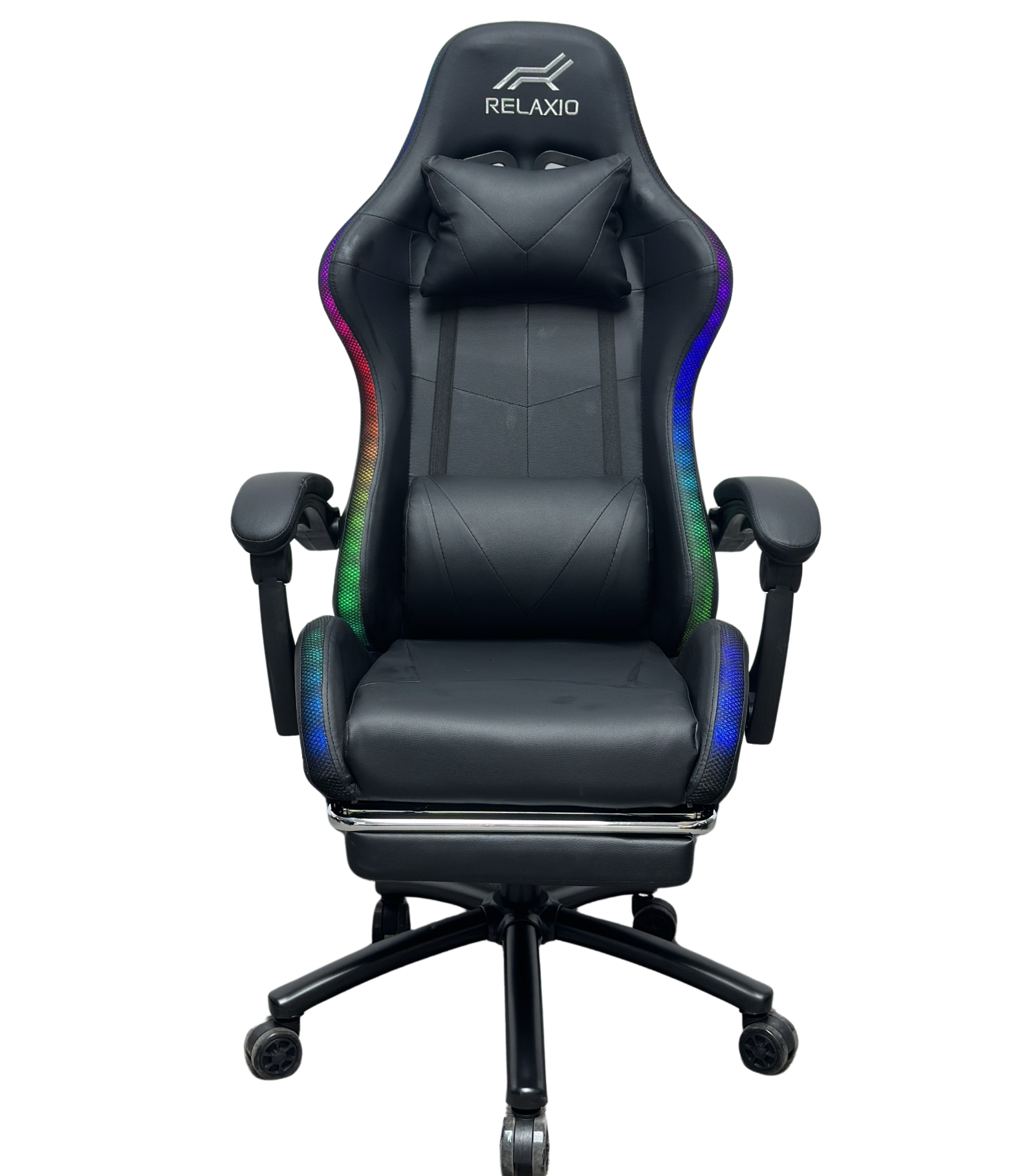 Gaming Chair With Headrest and Foot Rest LED Light - Black